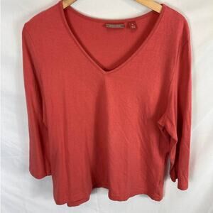 Nordstrom Coral V Neck Long Sleeve Top Size XL